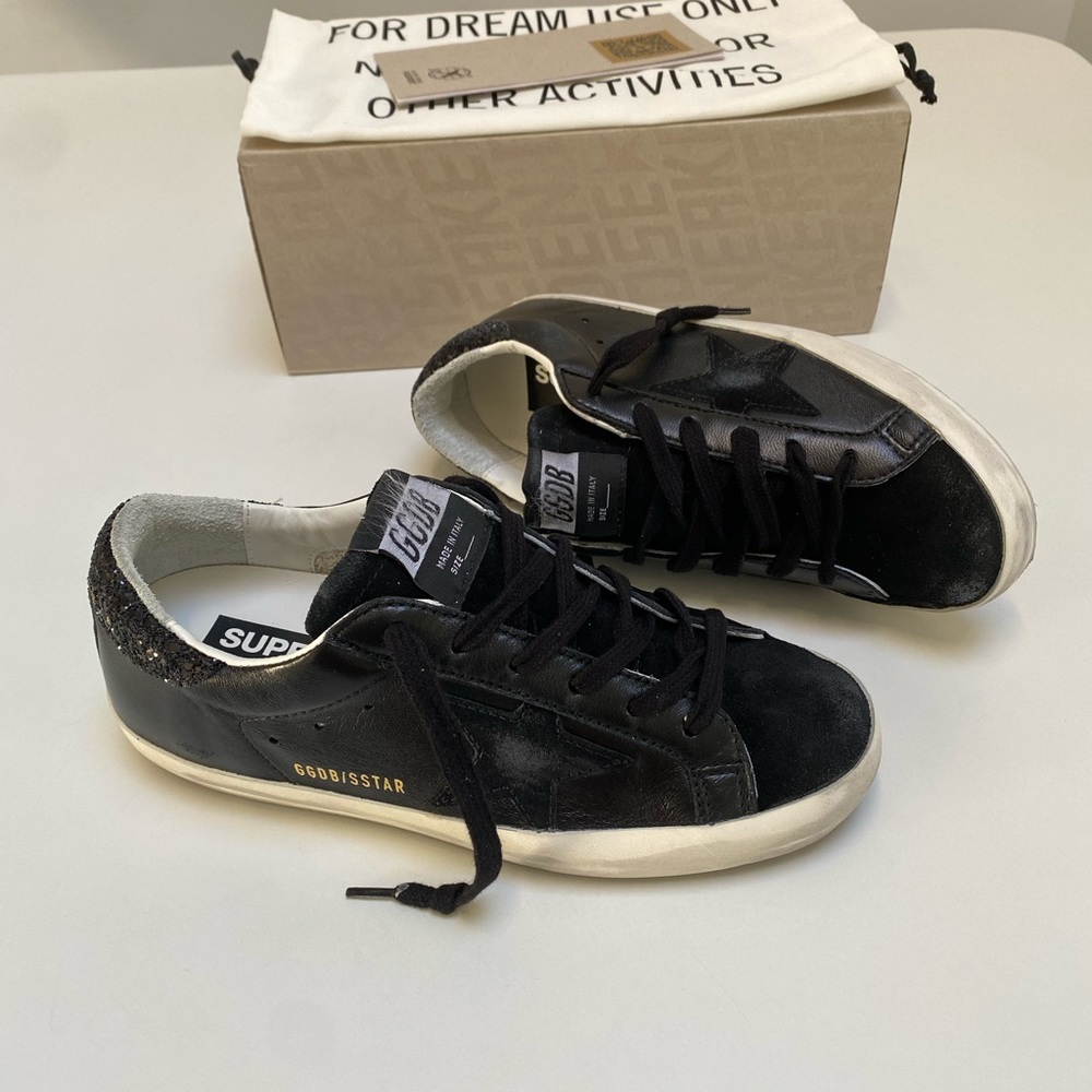 Golden Goose Superstar Sneaker Black Leather/Suede/Glitter sz 36 New in Box - Picture 13 of 15